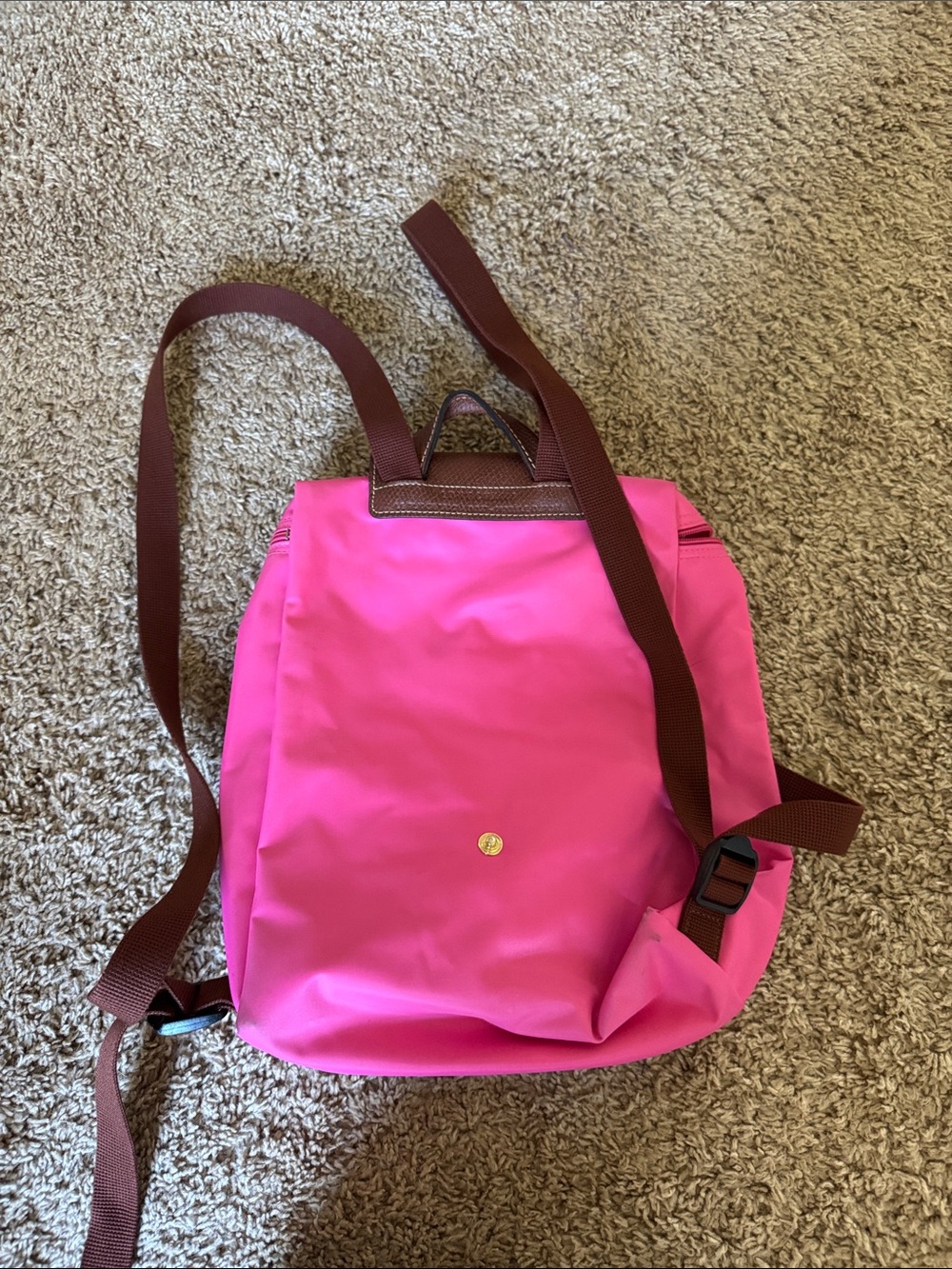 Longchamp Pink Nylon Backpack with Brown Trim - Picture 2 of 4